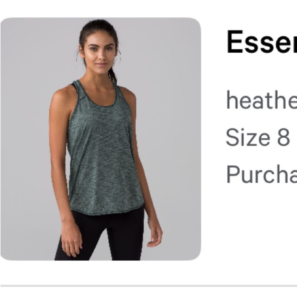 Lululemon essential tank top heathered dark forest size 8